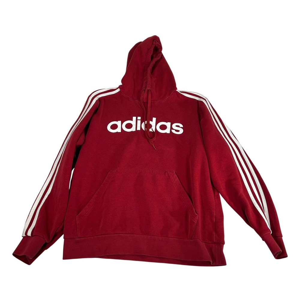 Adidas Mens Red Essentials 3-Stripes Pullover Hoodie Size Large Logo Sweatshirt